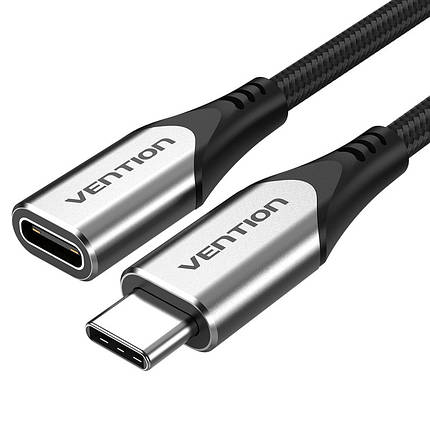 Подовжувач Type-C-Type-C 3.1 Vention Nylon M/F Thunderbolt 3 4K 60Hz PD 60W 5Gbps 3A 1m Grey (TABHF), фото 1