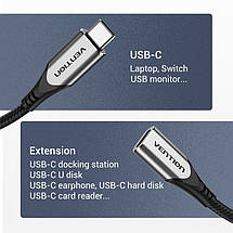 Подовжувач Type-C-Type-C 3.1 Vention Nylon M/F Thunderbolt 3 4K 60Hz PD 60W 5Gbps 3A 1m Grey (TABHF), фото 4