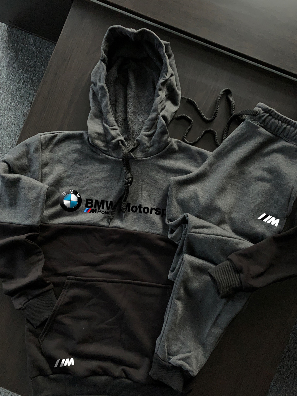 Спортивный костюм мужской BMW Motorsport трехнитка осенний весенний графит | Кофта + Штаны БМВ ЛЮКС качества