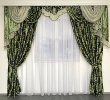 Комплект Турецьких штор блекаут з ламбрекеном 150х270 см (2шт) Колір - Зелений