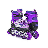 Раздвижные роликовые коньки Happy размер 34-37 фиолетовый, светящиеся колеса