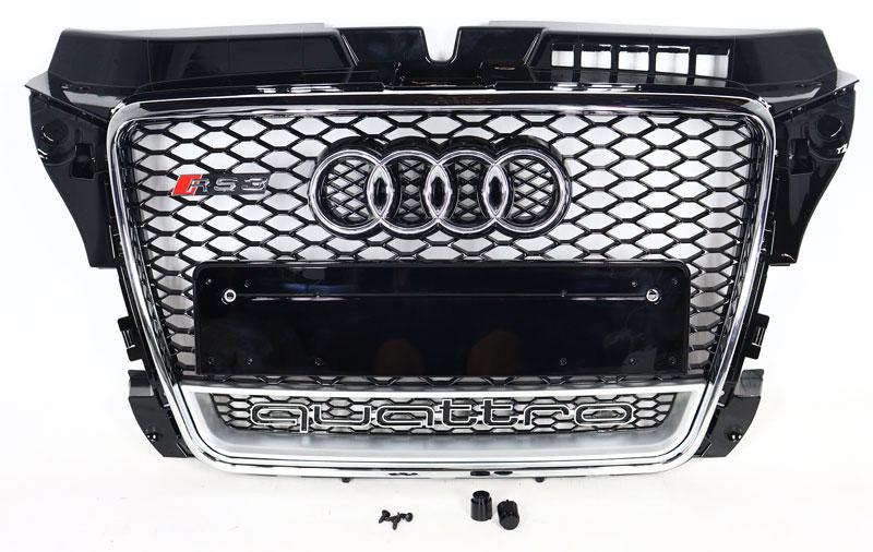 Решітка радіатора Audi A3 2008-2011 стиль RS3 (хром окантовка + Quattro)