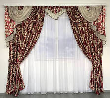 Турецькі штори блекаут з ламбрекеном на тасьмі 150х270 см (2шт) з подхватами Колір - Червоний