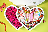 Большой подарочный набор бокс Любимой в деревянной коробке Сердце с Розовыми Розами