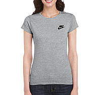 Футболка Найк женская хлопковая, спортивная летняя футболка Nike, Турецкий хлопок, S Серая