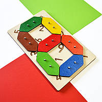 Геоборд кольоровий з цифрами 26 х 16см. Розвиваюча дошка для вивчення цифр. Дерев'яні цифри.