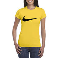 Футболка Найк женская хлопковая, спортивная летняя футболка Nike, Турецкий хлопок, S Желтая