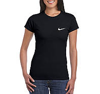 Футболка Найк женская хлопковая, спортивная летняя футболка Nike, Турецкий хлопок, S Черная