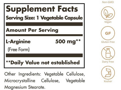 L-Аргінін Солгар Solgar L-Arginine 500 мг 100 капсул, фото 4