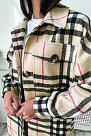 Стильне кашемірове пальто-сорочка в карту 1685 (42-48р) у кольорах 4585 кави (46-48), фото 3