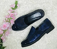 Туфли кожаные женские синие классические из натуральной кожи повседневные на низком ходу от производителя 36