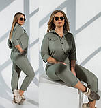 Стильний жіночий літній лляний брючний комбінезон батал із поясом і сорочковим верхом (р.50-56). Арт-3203/48, фото 3