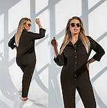 Стильний жіночий літній лляний брючний комбінезон батал із поясом і сорочковим верхом (р.50-56). Арт-3203/48, фото 6