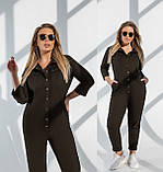 Стильний жіночий літній лляний брючний комбінезон батал із поясом і сорочковим верхом (р.50-56). Арт-3203/48, фото 7