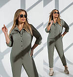 Стильний жіночий літній лляний брючний комбінезон батал із поясом і сорочковим верхом (р.50-56). Арт-3203/48, фото 2