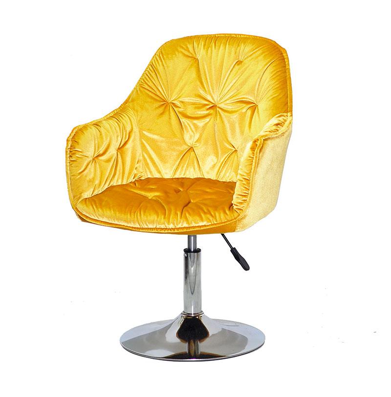 Крісло Mario CH-Base жовтий велюр Y-10 на хромованій круглій опорі, поворотне з регулюванням висоти, фото 1