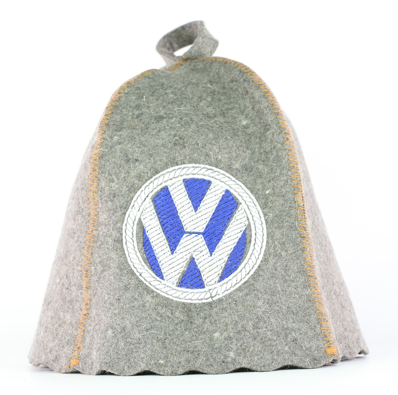 Шапка для сауни з вишивкою 'Volkswagen (Фольксваген)', сіра повсть, Saunapro