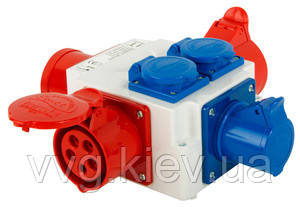 Розгалужувач 32A 3P+N+Z 400V/1x32A 3P+N+Z 400V, 1x16A 3P+N+Z 400V, 3x16A 2P+Z 250V, E.NEXT (410-016)