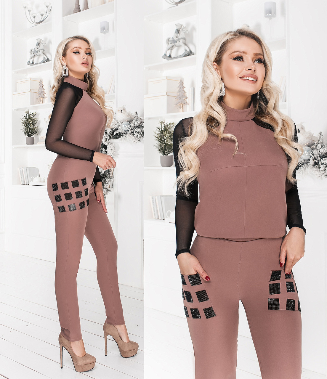 Стильний жіночий елегантний брючний костюм-двійка: кофточка + вузькі штани (р. 42-46). Арт-3220/48