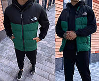 Мужской жилет зеленая The North Face мужская пуховая жилетка зелёная молодежная (стильная безрукавка теплая)