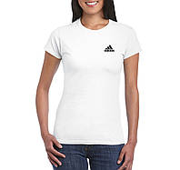 Футболка Адидас женская хлопковая, спортивная летняя футболка Adidas, Турецкий хлопок, S Белая