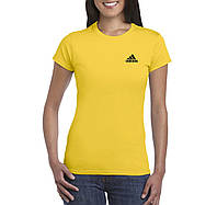 Футболка Адидас женская хлопковая, спортивная летняя футболка Adidas, Турецкий хлопок, S Желтая
