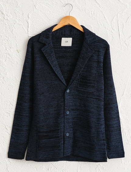 Чоловічий піджак LC Waikiki/ЛС Вайкі синій меланжевий з 3 накладними кишенями, на ґудзиках