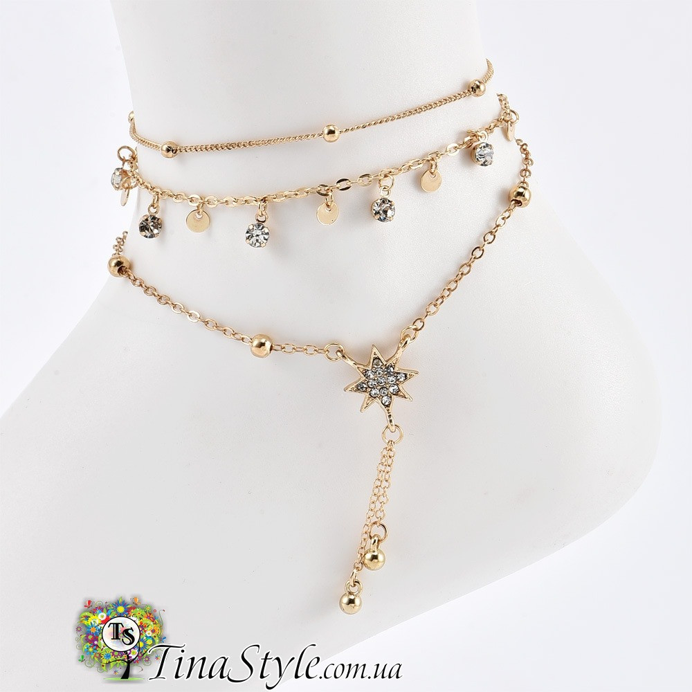 Браслет на ногу колір золото модні літні пляжні прикраси Бохо стиль щиколотки, фото 1