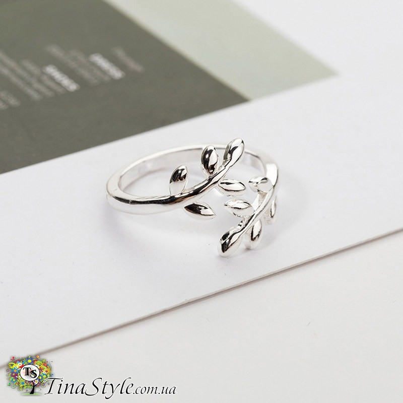 Кільце мінімалізм гілочка оливи колір срібло-кільце жіноче, фото 1
