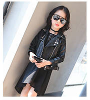 Модная черная косуха для девочки Детская кожаная куртка с заклепками на осень Размеры: 110-150