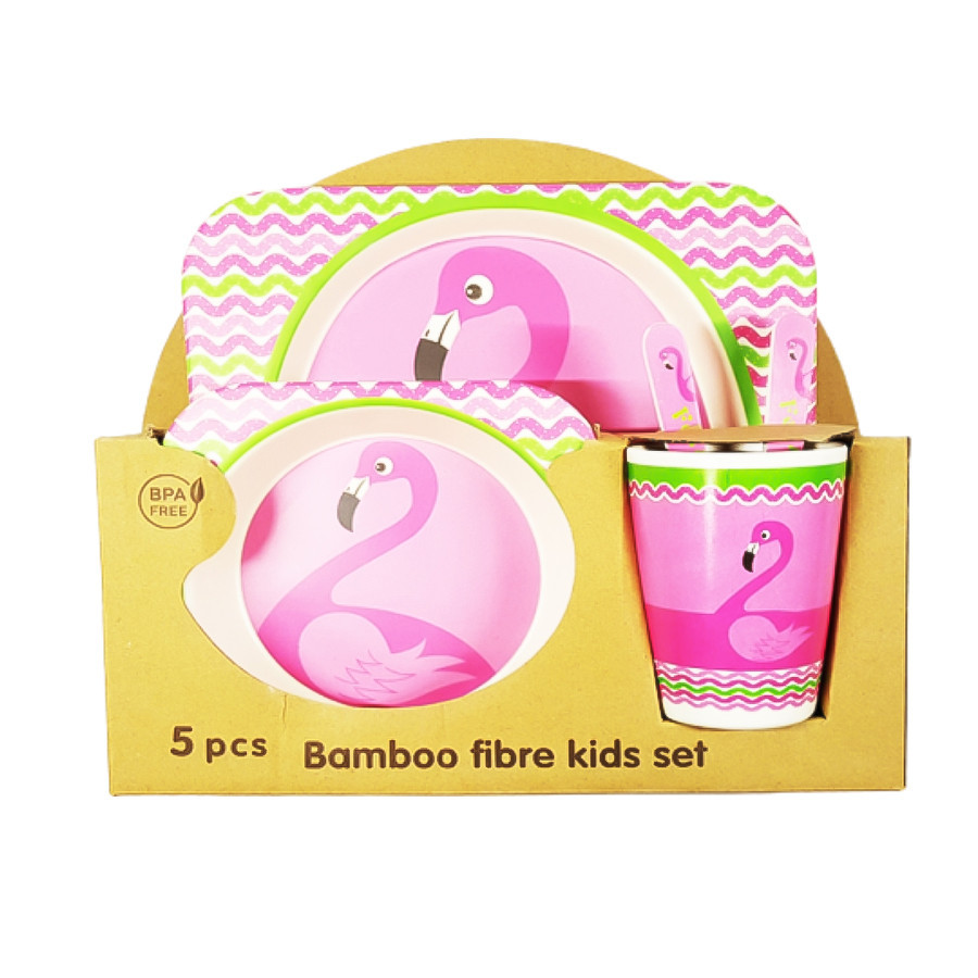 Набір дитячого посуду антибактеріальний фламінго, фото 1