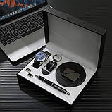 Чоловічий подарунковий набір: ремінь, ручка, брелок, годинник, запонки M975, фото 3