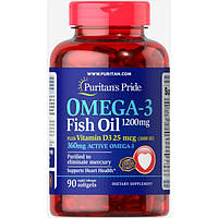 Омега-3 риб'ячий жир плюс вітамін D3 Puritan's Pride Omega-3 Fish Oil 1200 mg Plus Vitamin D3 90 капсул