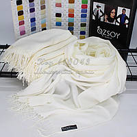 Женский шарф палантин хлопок однотонный 180 х 70 см + бахрома молочный крем