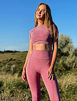 Женский фитнес костюм леггинсы и топ розового цвета FS1636