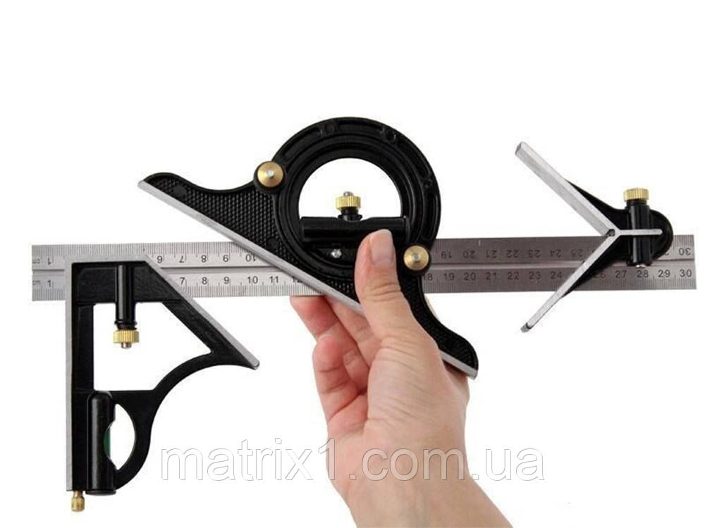 Кутник комбінований з рівнем і транспортиром (кутомір) 300 мм Silverline, фото 1