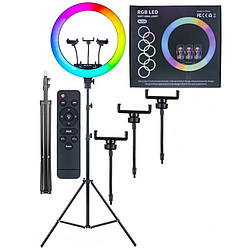 Професійна кільцева світлодіодна LED лампа MJ18 RGB 45см + сумка + штатив 2м
