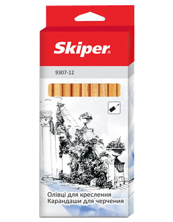 Олівці для креслення (набір 12 шт), шестигранні, Skiper SK-9307-12