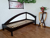 Угловая деревянная диван тахта с мягкой спинкой из массива дерева "Радуга Премиум" от производителя 90х190, венге