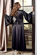 Довгий атласний халат з широкими рукавами Чорний, фото 2