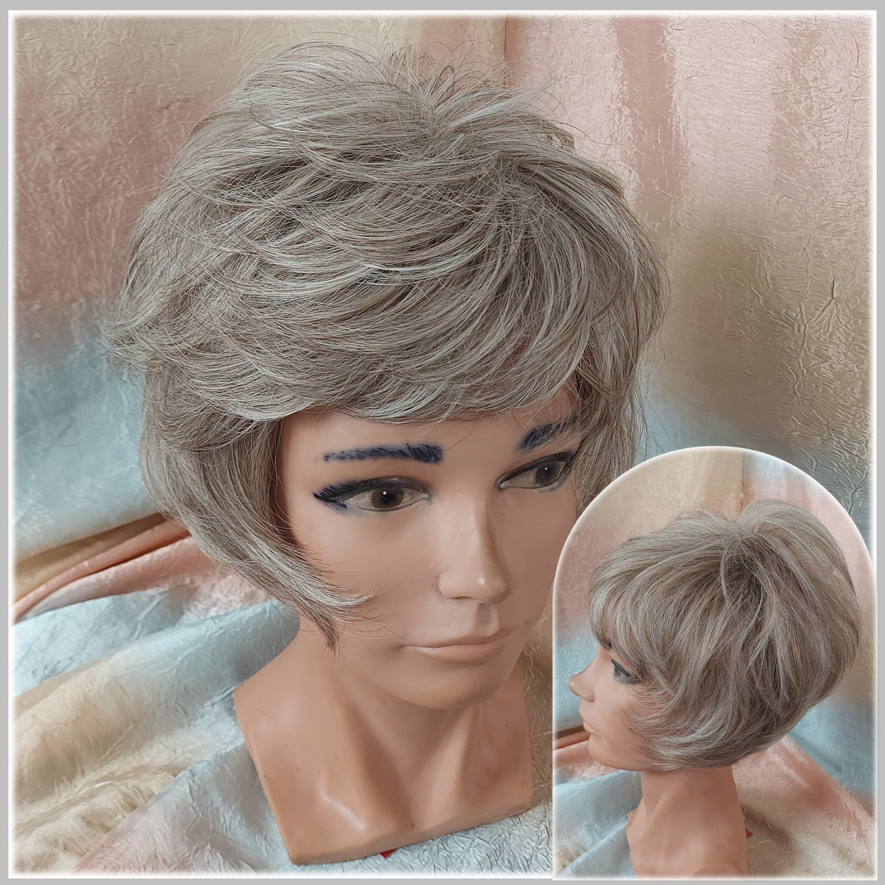 Перука пишна боб-каре термоволосся платиновий мікс AGATA AT-Н16/613, фото 1