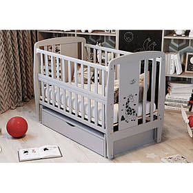 Дитяче ліжечко Дубок Жираф з ящиком та маятником, Сірий