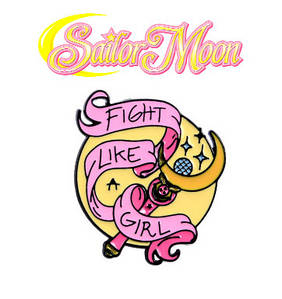 Брошка fight like a girl з жезлом Сейлор Мун / Sailor Moon