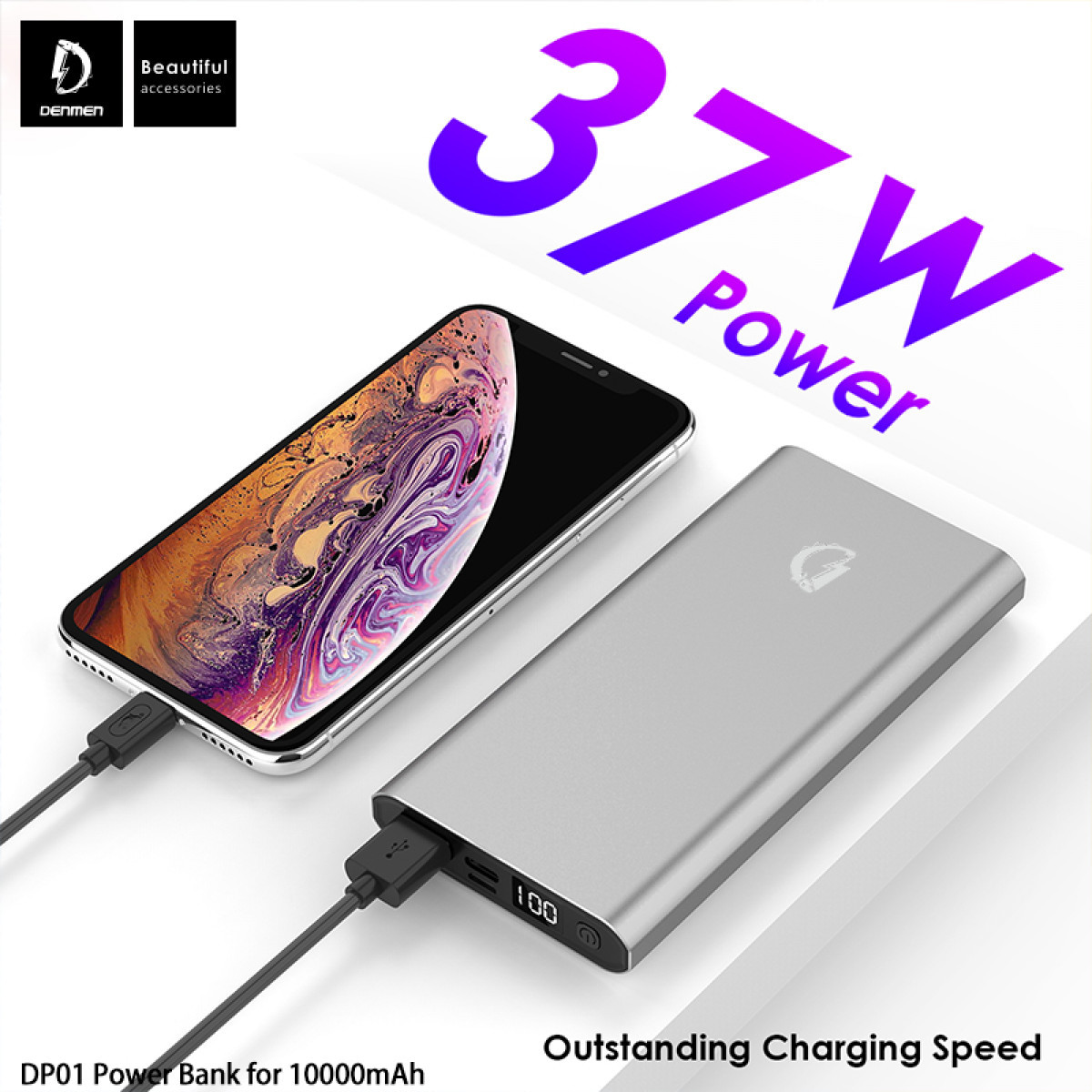 Зовнішній акумулятор Power Bank Denmen DP01 10000mAh Micro USB / Type-C Швидка зарядка (гарантія 3 міс.),Cиній