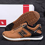 Осінні чоловічі шкіряні кросівки New Balance (Нью Беленс) руді повсякденні з натуральної шкіри *NB риж*, фото 2