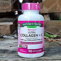 Колаген + Вітамін С Nature's Truth Hydrolyzed Ultra Collagen 3000 мг Колагену (Тип I і III) + C 90 таблеток