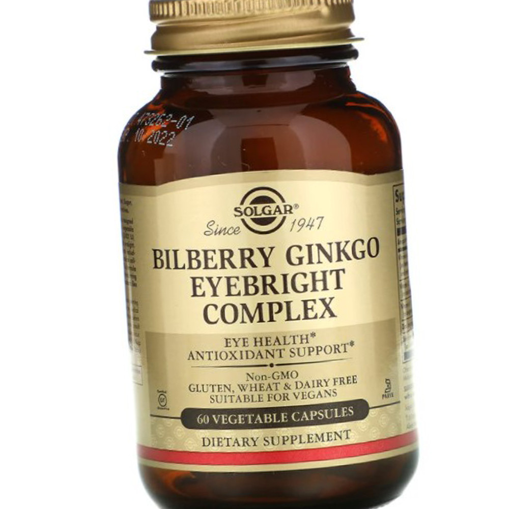 Комплекс витаминов для зрения Солгар Solgar Bilberry Ginkgo Eyebright Complex 60 капсул - фото 1 - id-p1332970036