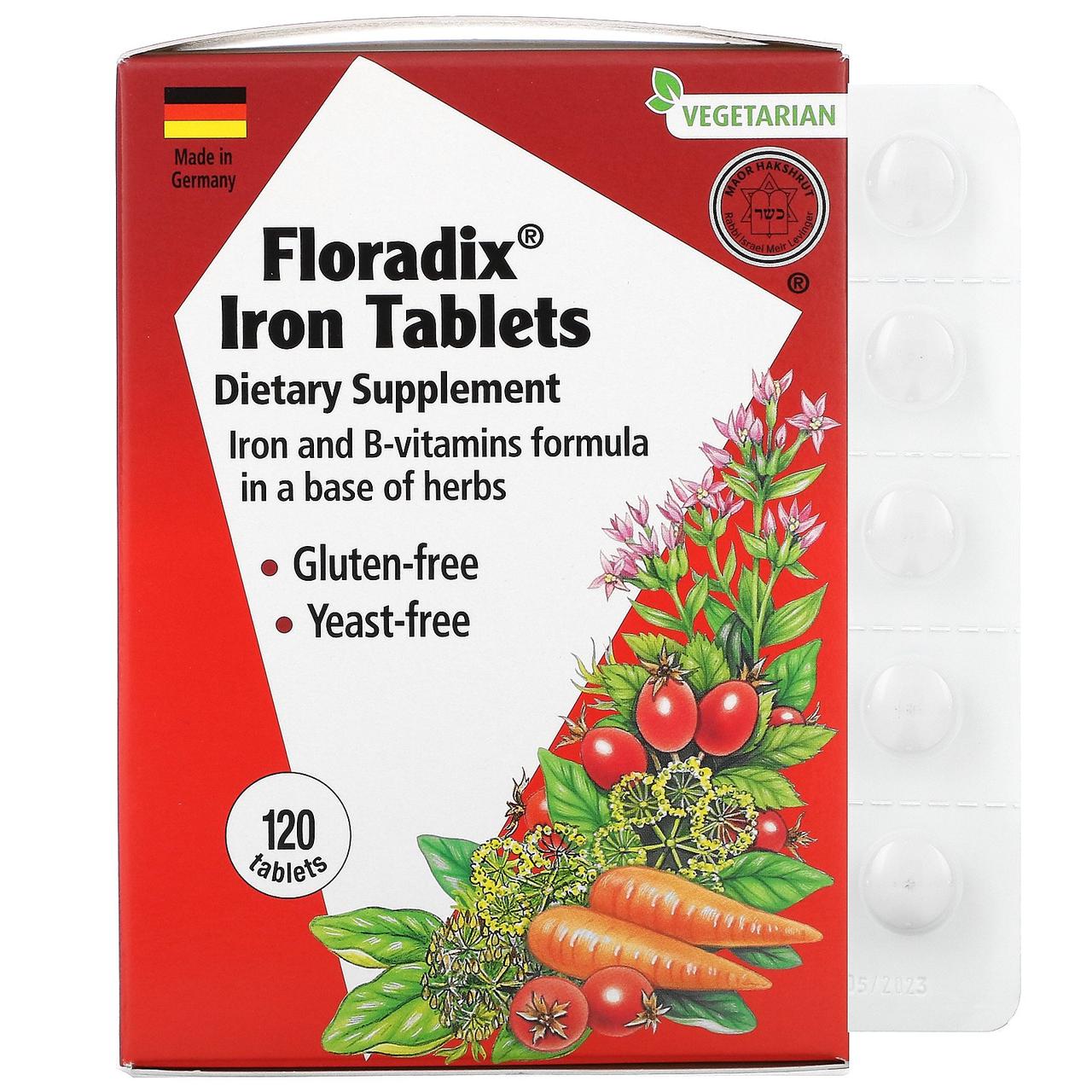 Флорадикс, трав'яна добавка з залізом, Floradix, Gaia Herbs, 120 таблеток
