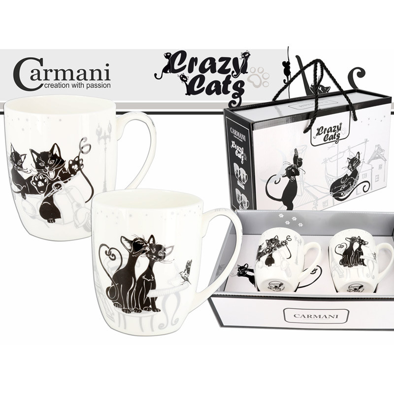 Подарунковий набір з 2-ох кружок фарфорових Carmani Crazy cats, 440 мл (017-2602)