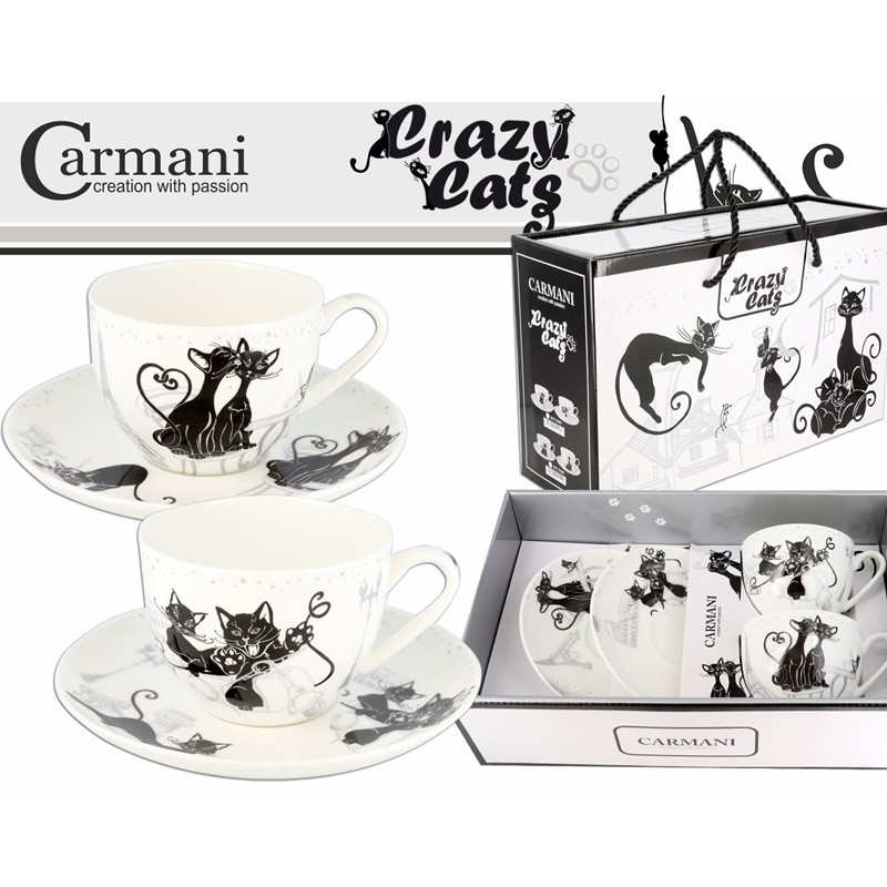 Подарунковий набір 2 чашки + 2 блюдця Crazy cats, 250мл, d-16 см (017-3101), фото 1